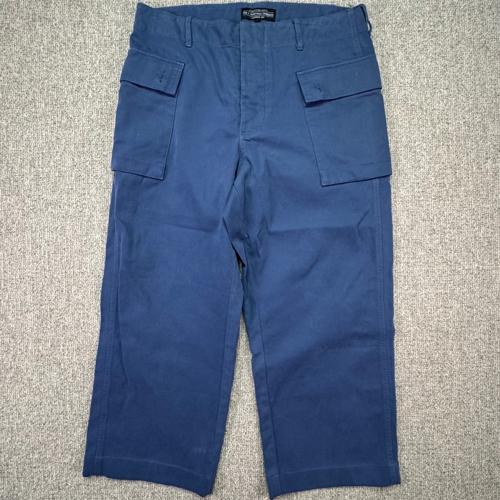 J. Peterman Bedford Cord Cargo Pants Mens 32 Blue Wide Leg Workwear NWOT